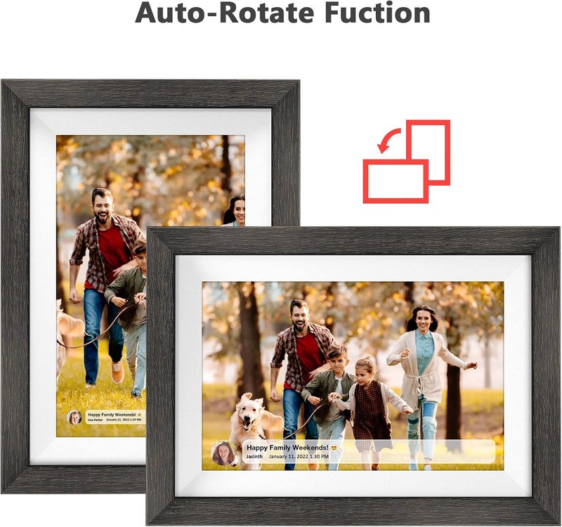 MQQC Frameo 10.1 Inch WiFi Digital Picture Frame，1280 * 800IPS HD Cloud Smart Digital Photo Frame,32GB Storage, Wall Mountable, Auto-Rotate,Easy to Share Photos or Videos via FRAMEO APP （Wood Frame） - Image 4